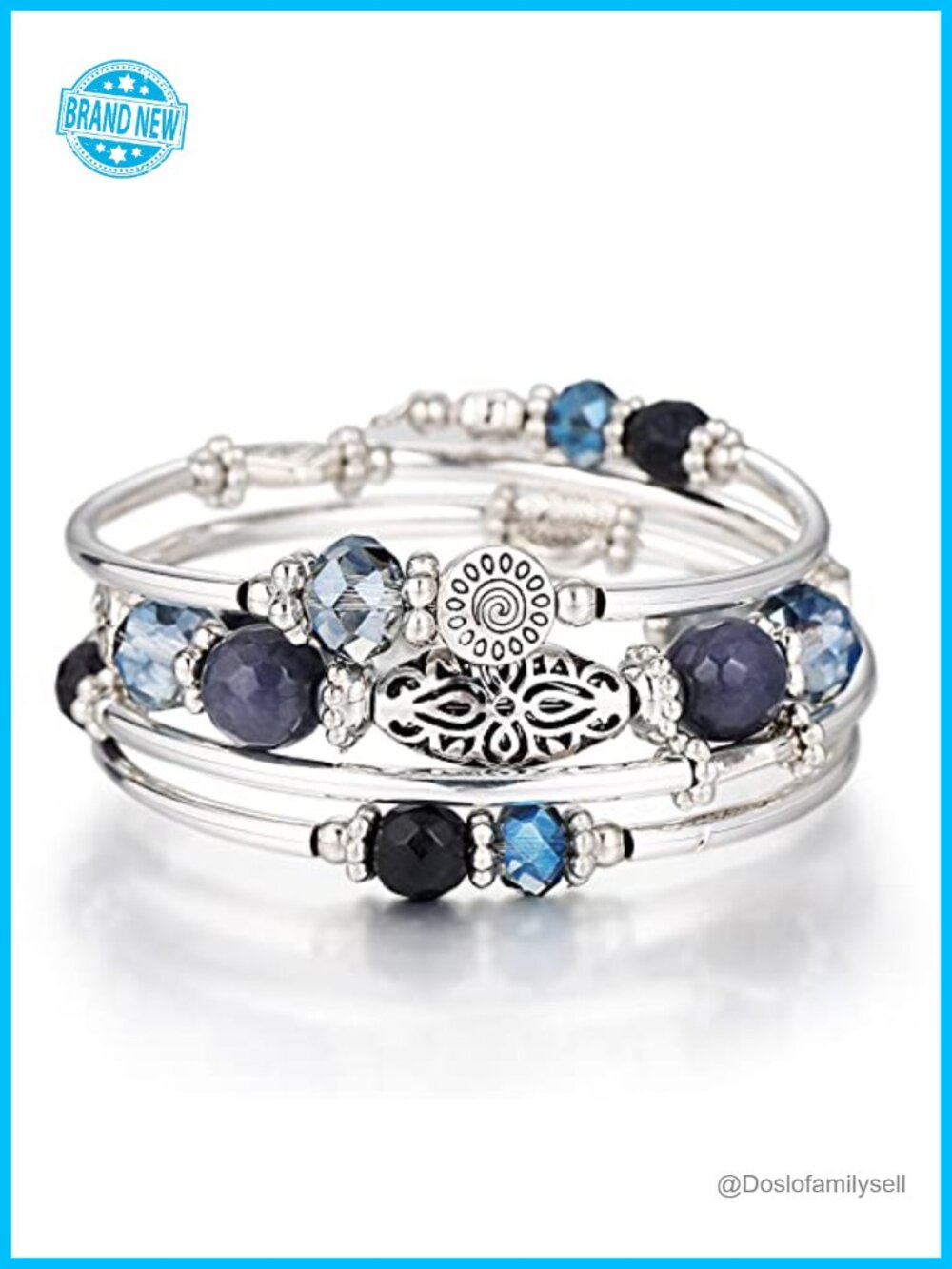 Stackable Beaded Wrap Bracelet - Boho Layered Silver Jewelry Gift